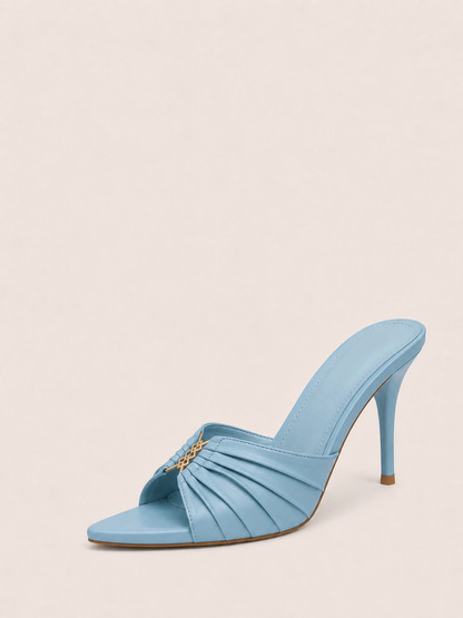 Stiletto Mules Heels with Gold Accents