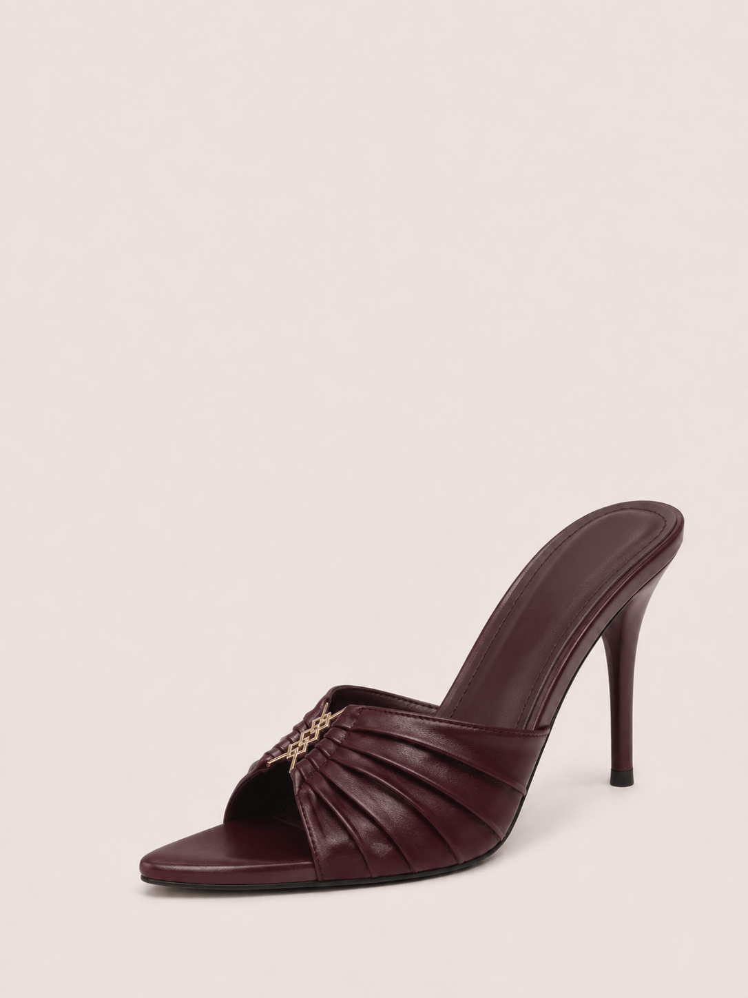 Stiletto Mules Heels with Gold Accents