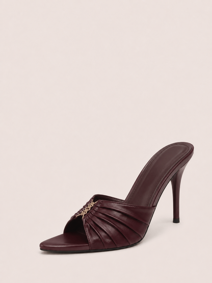 Stiletto Mules Heels with Gold Accents