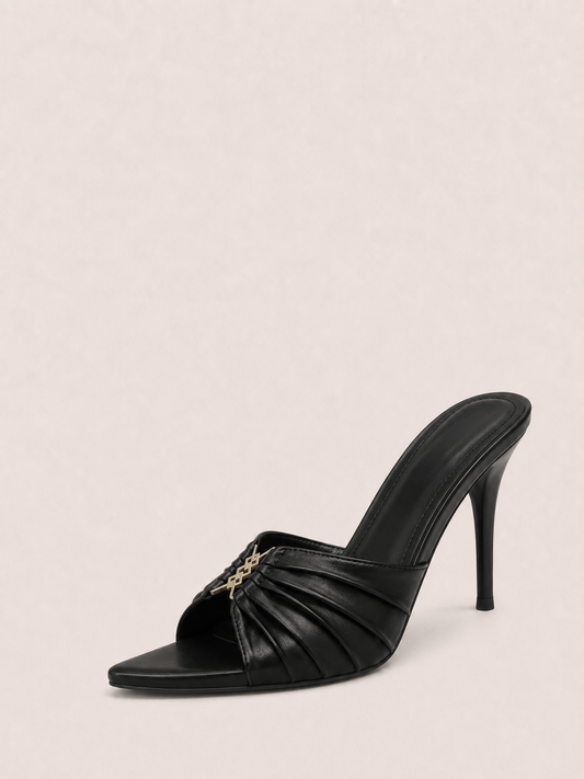 Stiletto Mules Heels with Gold Accents