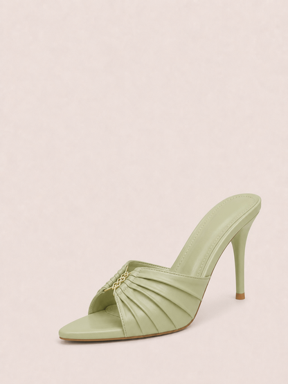 Stiletto Mules Heels with Gold Accents