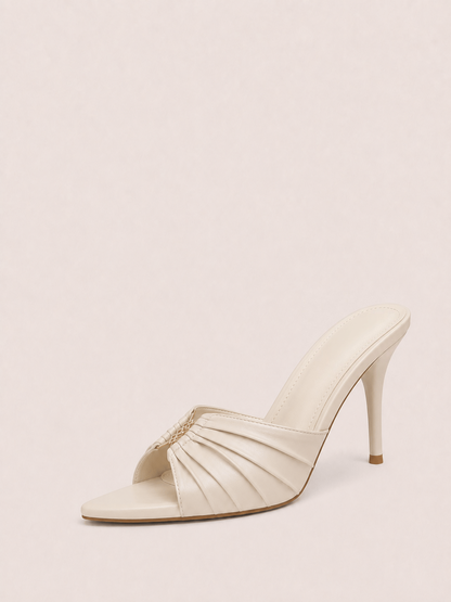 Stiletto Mules Heels with Gold Accents