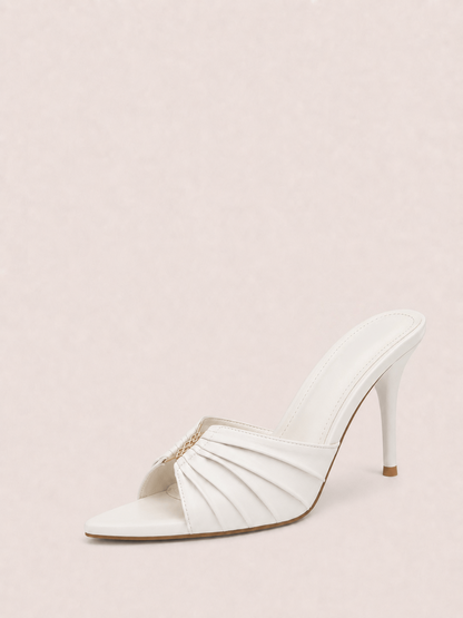 Stiletto Mules Heels with Gold Accents