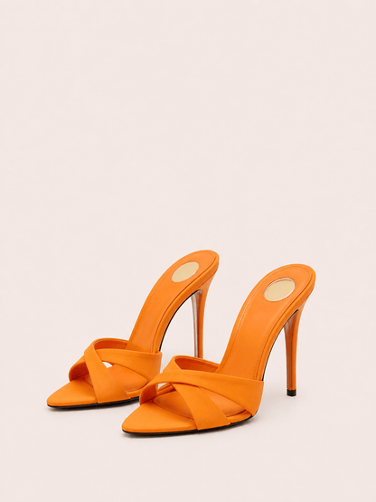 Stiletto Heel Slide Sandals Open Toe Criss Cross Straps Slip on Dress Heels