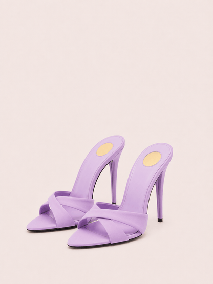 Stiletto Heel Slide Sandals Open Toe Criss Cross Straps Slip on Dress Heels