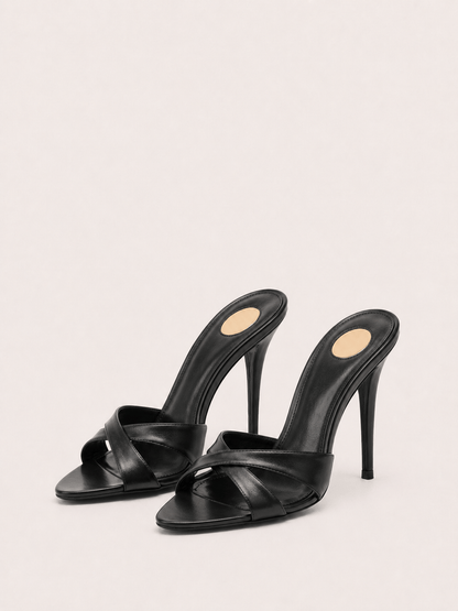 Stiletto Heel Slide Sandals Open Toe Criss Cross Straps Slip on Dress Heels