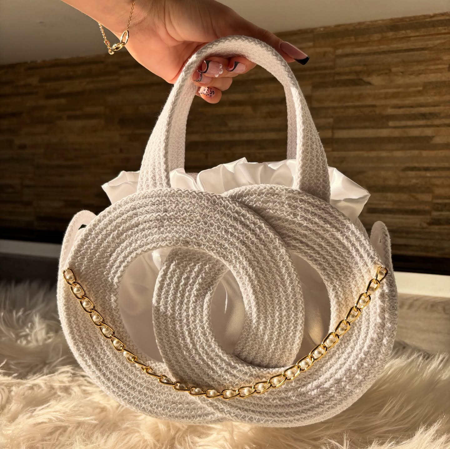 Ivory Halo Woven Handbag