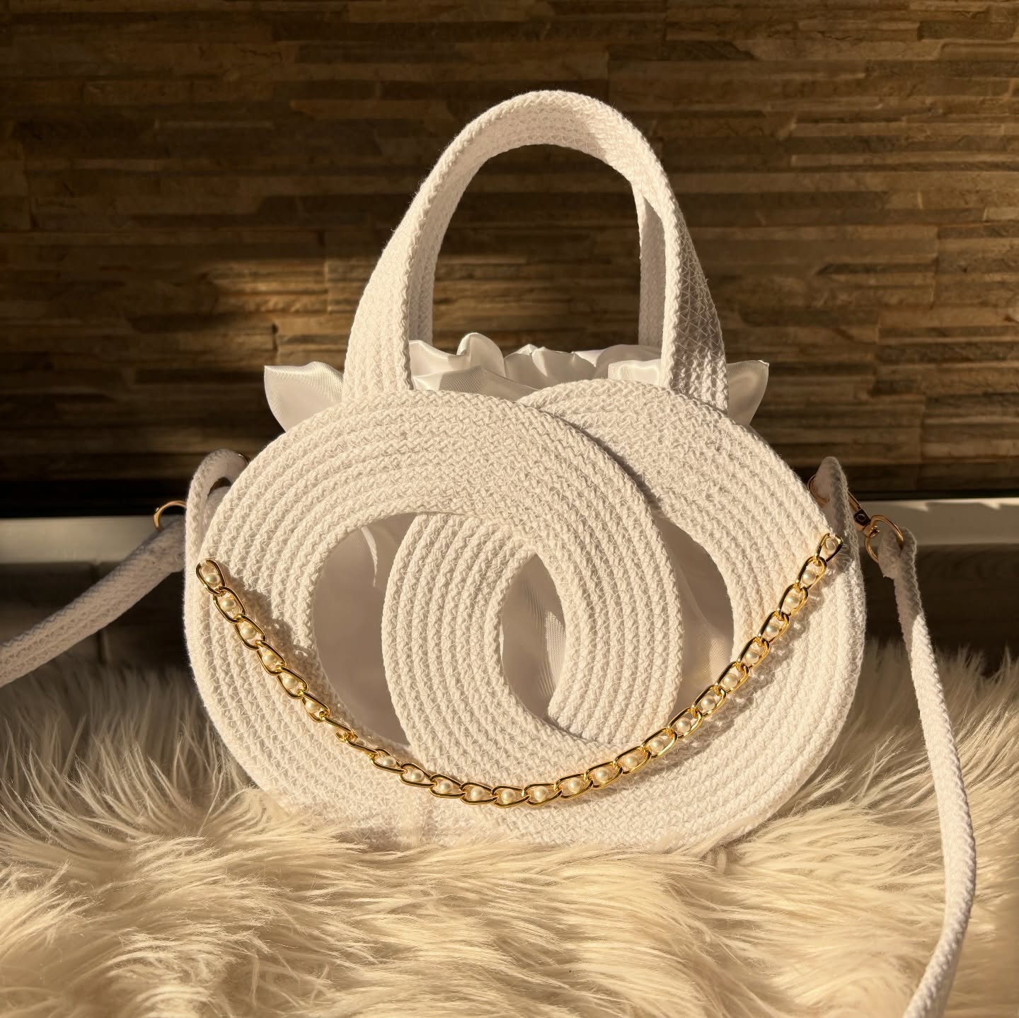 Ivory Halo Woven Handbag