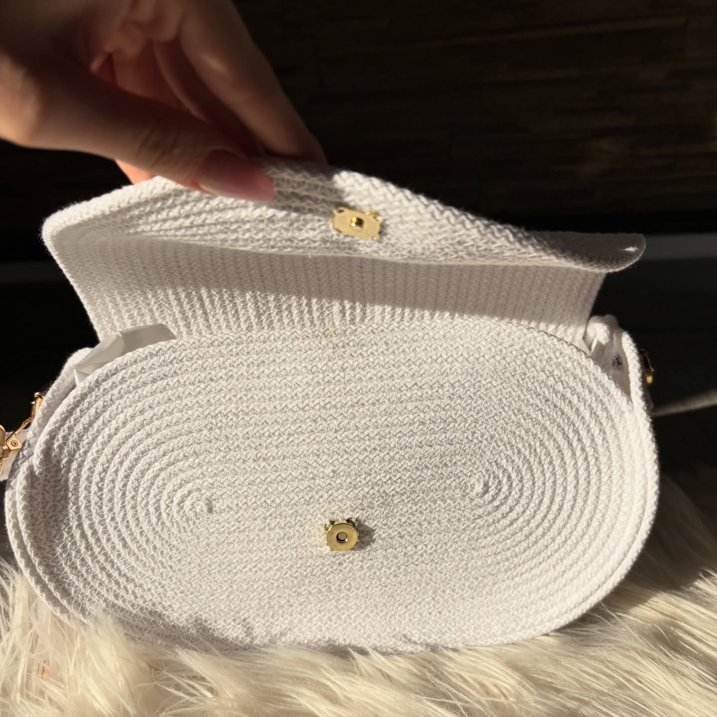 Ivory Crescent Woven Shoulder Bag