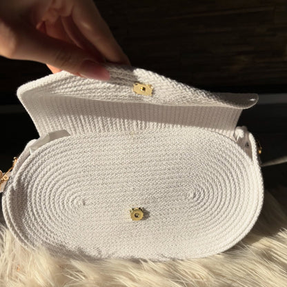 Ivory Crescent Woven Shoulder Bag