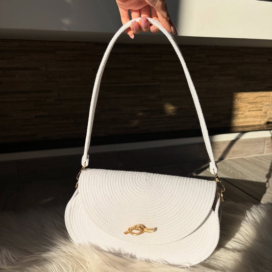 Ivory Crescent Woven Shoulder Bag