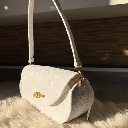 Ivory Crescent Woven Shoulder Bag