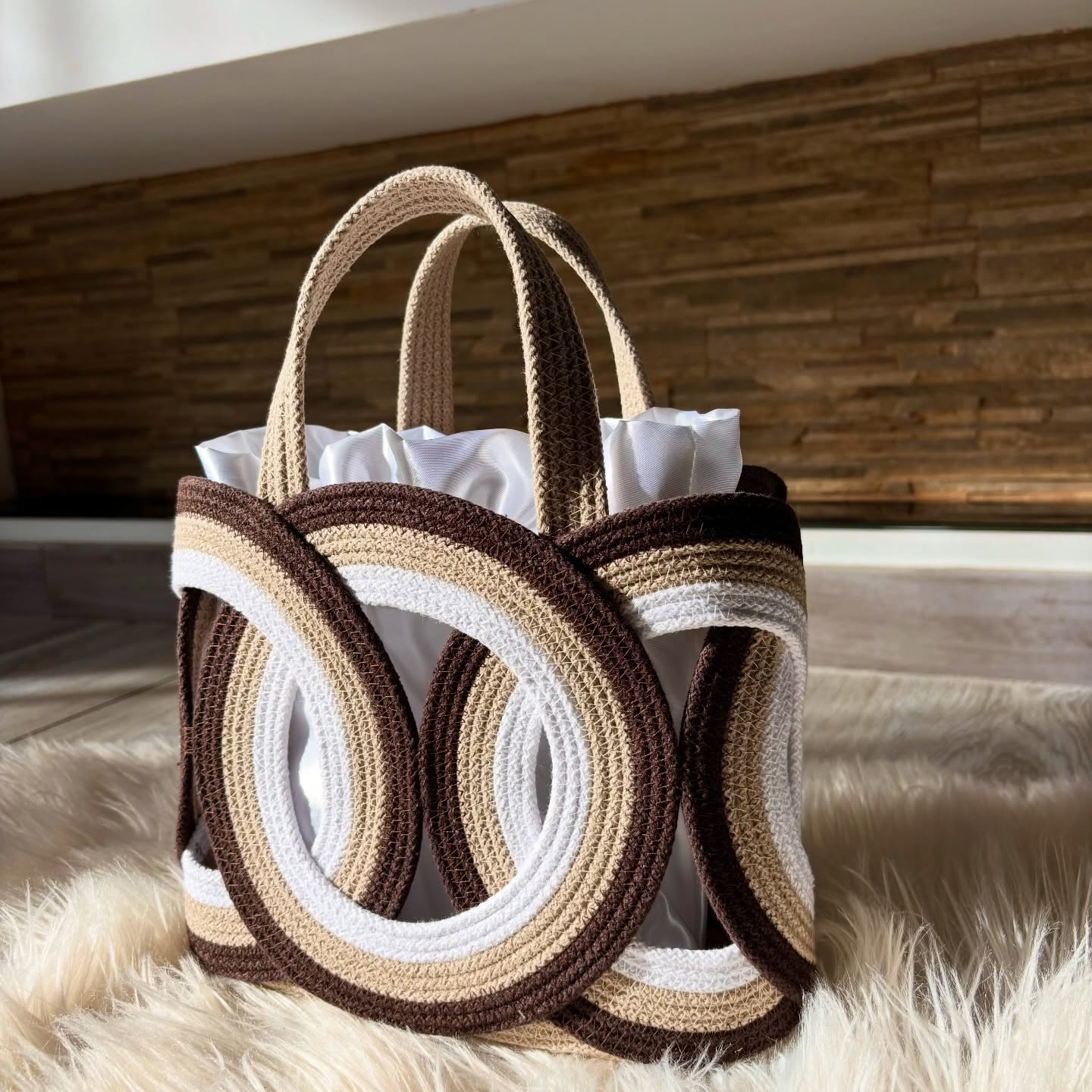 Tricolor Loop Woven Tote Bag