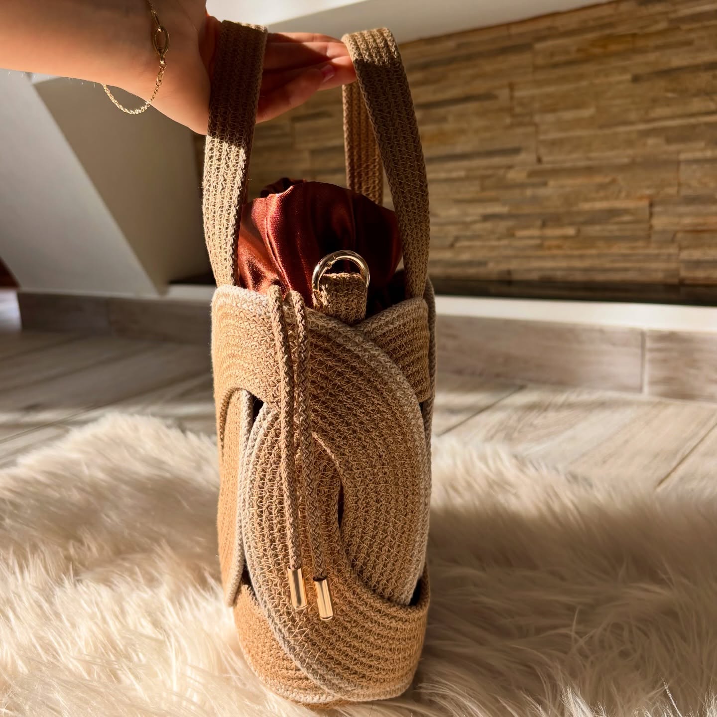 Sculptural Loop Woven Handbag – Natural Tan