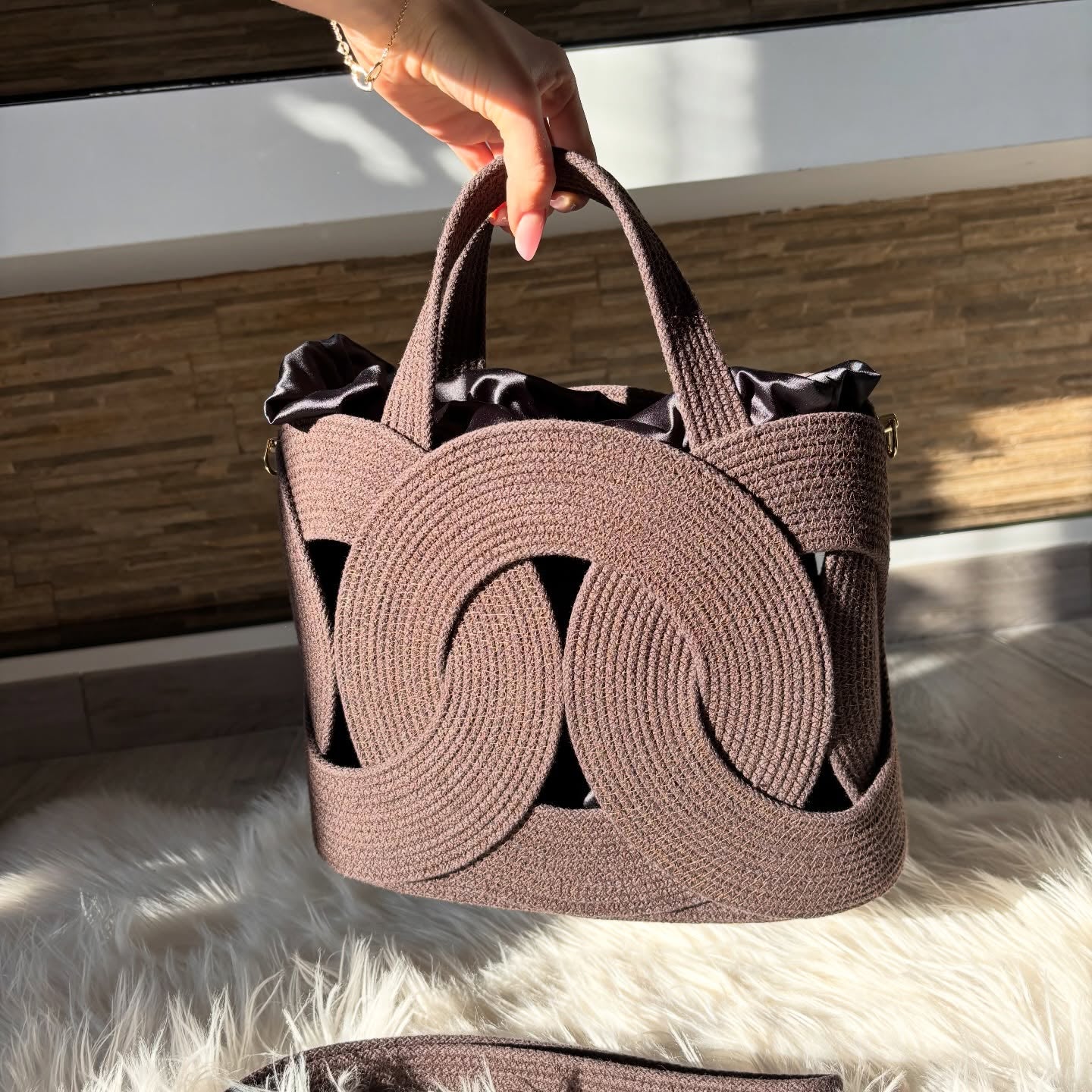 Sculpted Loop Woven Tote Bag – Dusty Rose