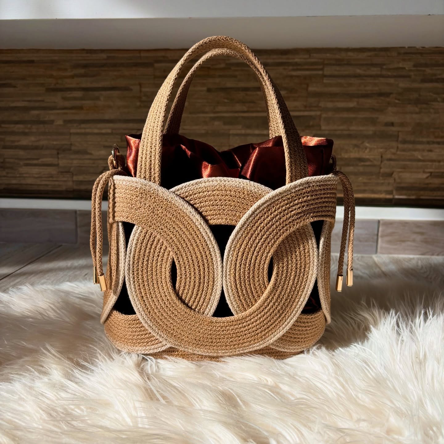 Sculptural Loop Woven Handbag – Natural Tan