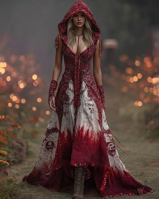 Giseabel Bohemian style Irregular Gradient Embroidered Lace Hooded Evening Dress 22e8