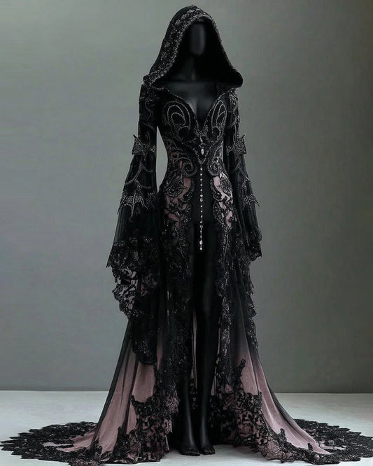 Giseabel Bohemian style gradient lace embroidery patchwork hooded Evening Dress f13f