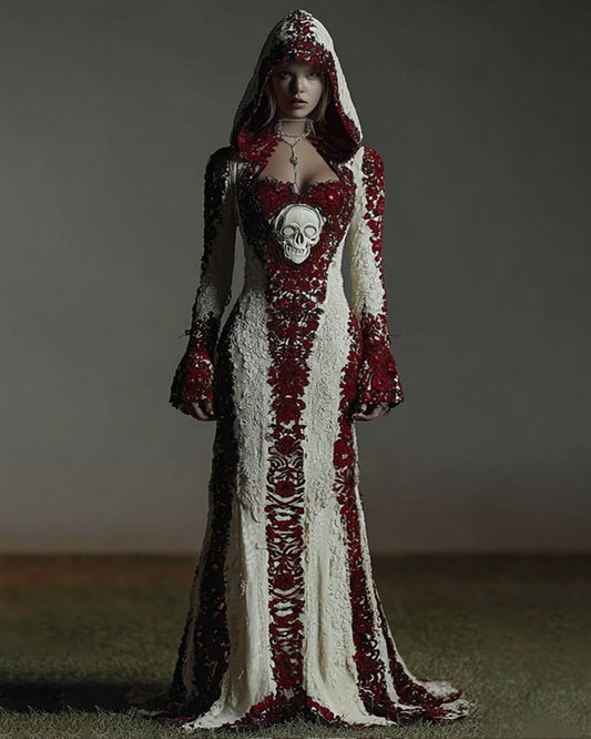 Giseabel Bohemian style contrasting skull lace hooded Evening Dress ef66