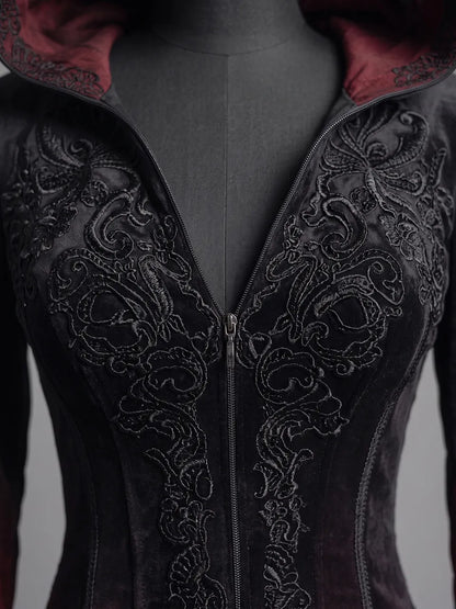Womens Hooded V Neck Fitted Velvet Embroidered Lace Spliced Gradient Tulle Mermaid Train Long Gown