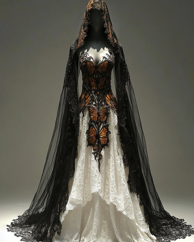 Giseabel Bohemian style dead leaf butterfly lace embroidery patchwork Evening Dress 92f7