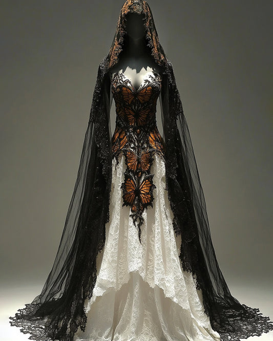 Giseabel Bohemian style dead leaf butterfly lace embroidery patchwork Evening Dress 92f7