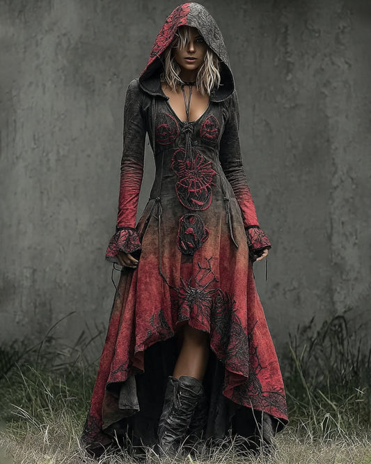 Giseabel Bohemian style Irregular Gradient Embroidered Hooded Evening Dress 5b16