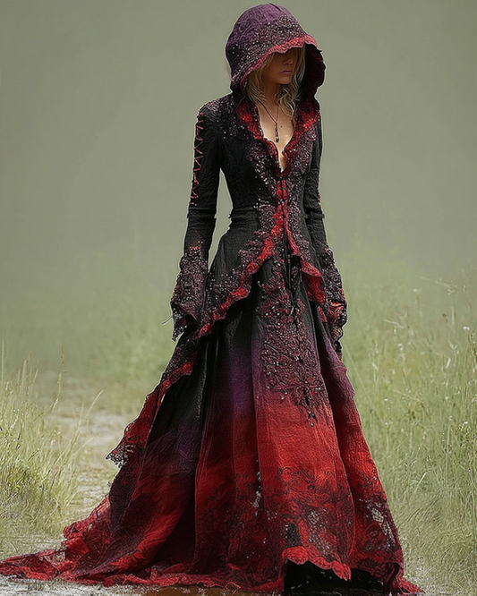 Giseabel Bohemian style Irregular Gradient Lace Patchwork Hooded Evening Dress dc91