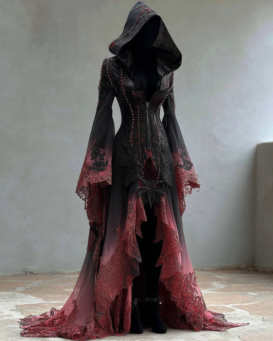 Giseabel Bohemian style gradient lace patchwork ruffled hooded Evening Dress fa3c
