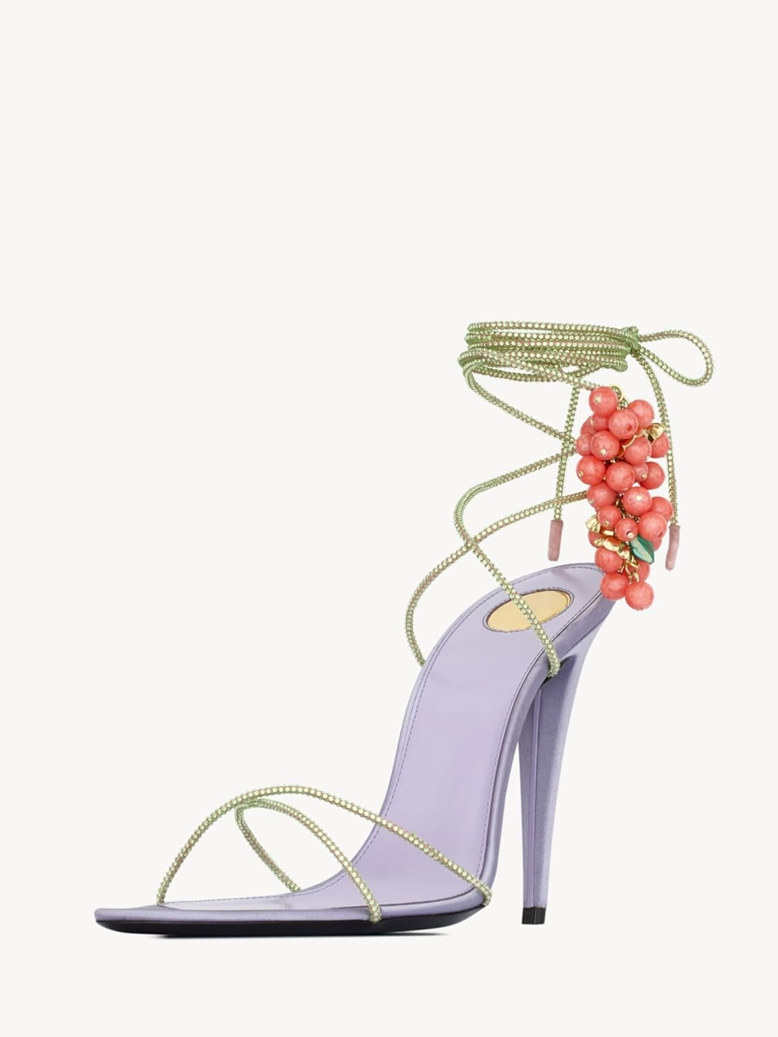 Rhinestone Lace Up High Heel Sandals -  Purple & Red