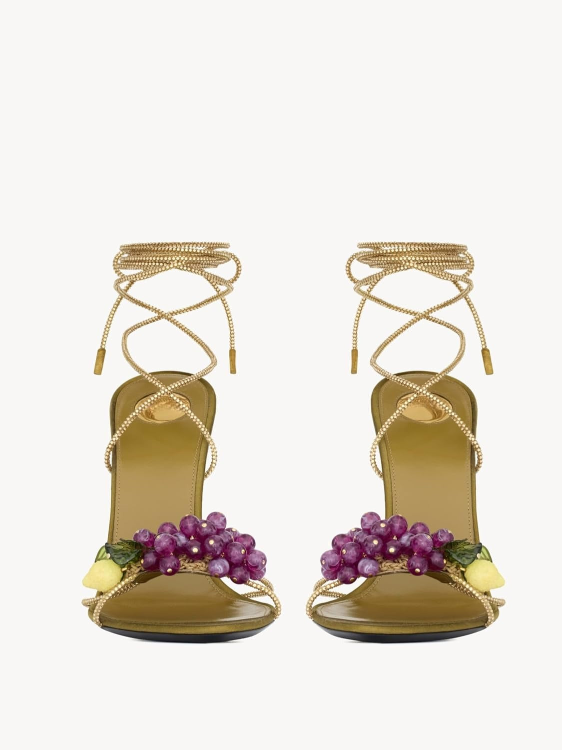 Rhinestone Lace Up High Heel Sandals -  Yellow & Grape