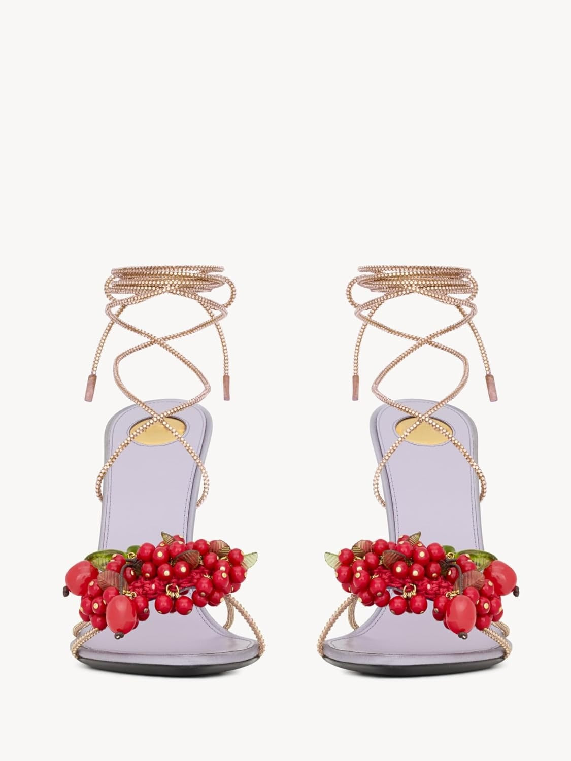 Rhinestone Lace Up High Heel Sandals - Lilac & Red