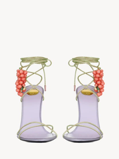Rhinestone Lace Up High Heel Sandals -  Purple & Red