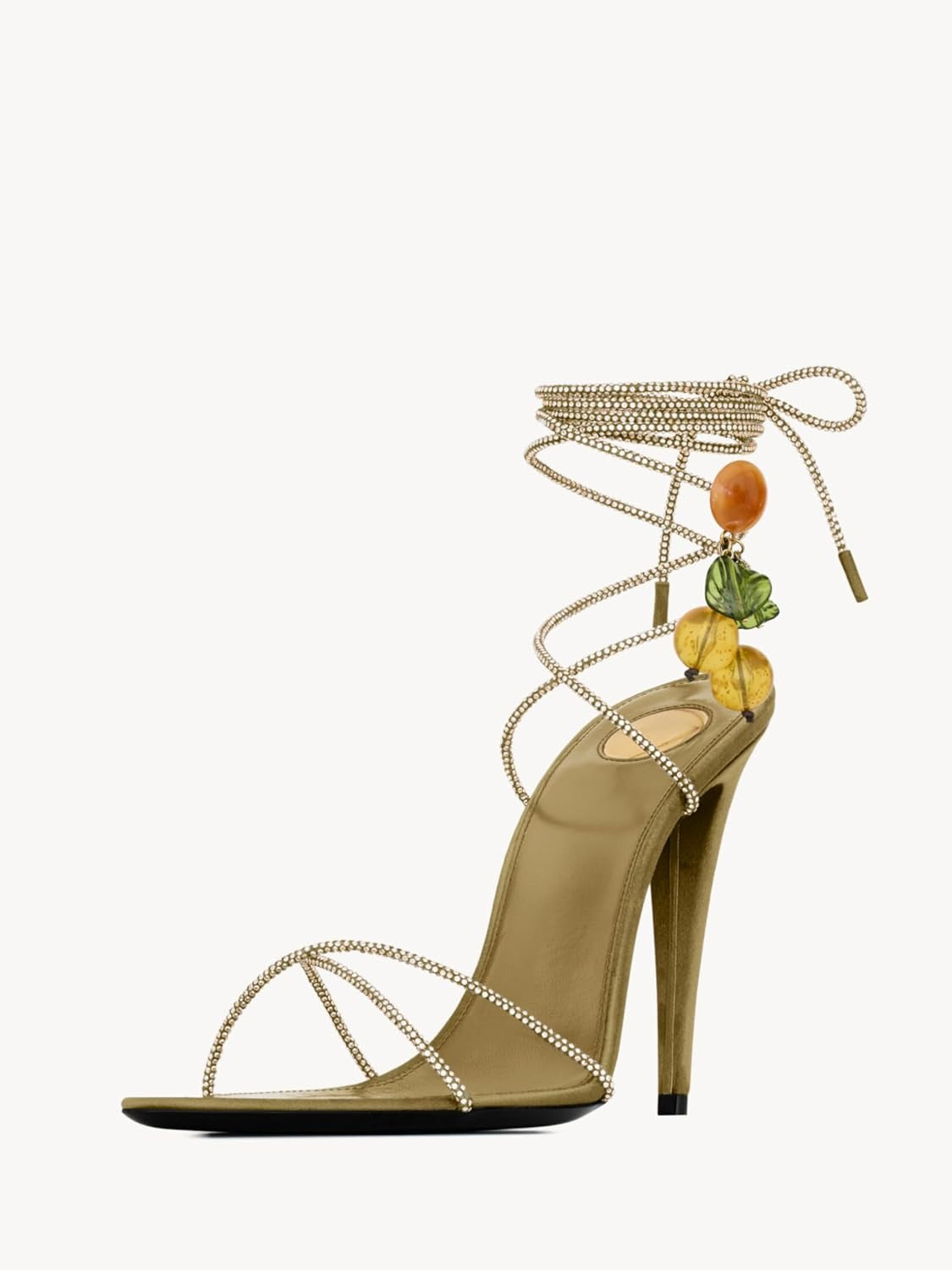 Rhinestone Lace Up High Heel Sandals -  Yellow & Amande