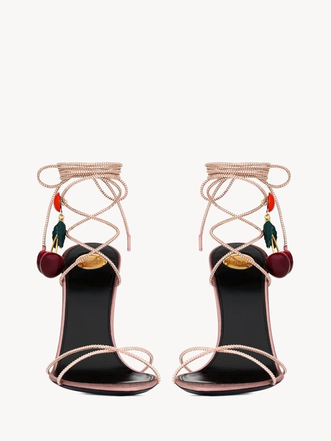 Rhinestone Lace Up High Heel Sandals - Pink & Cherry