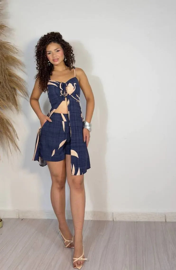 Sibele Blue Smock Dress and Shorts Set