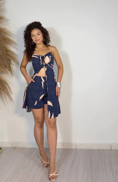 Sibele Blue Smock Dress and Shorts Set
