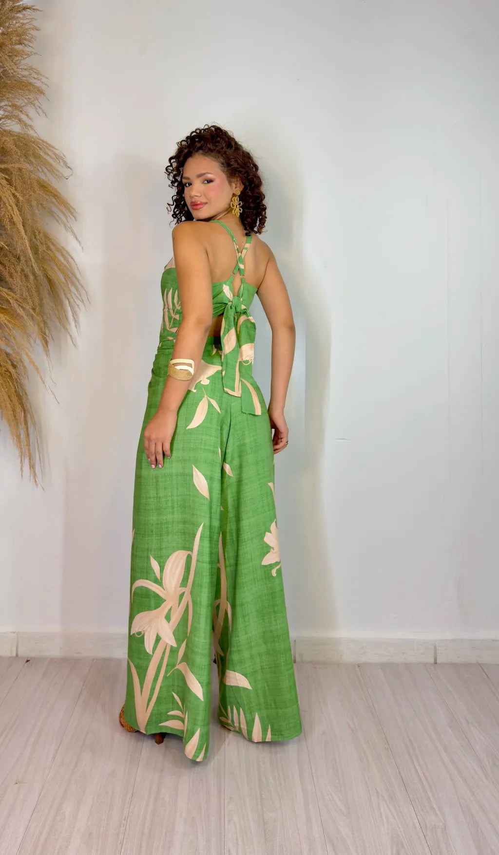 Women's Printed Military Green Jumpsuit Clarisse Long Wrap Style