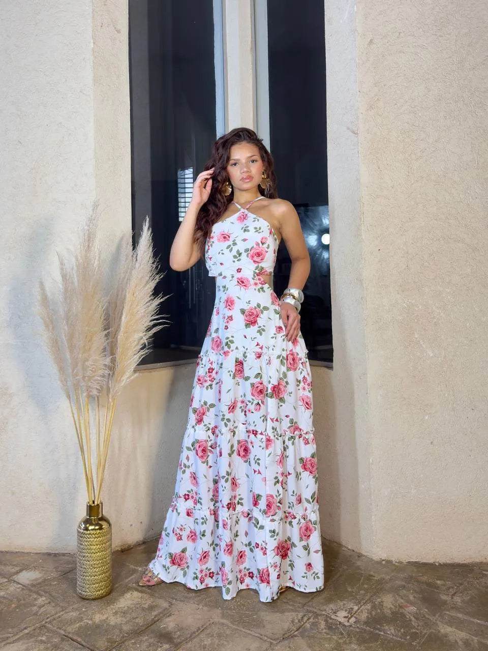 Women's Printed White Long Dress