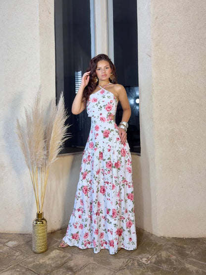 Women's Printed White Long Dress