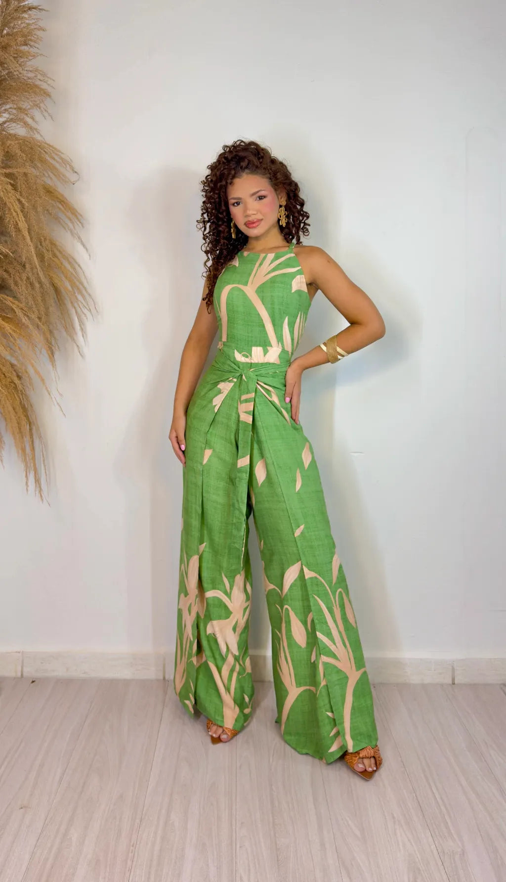 Women's Printed Military Green Jumpsuit Clarisse Long Wrap Style