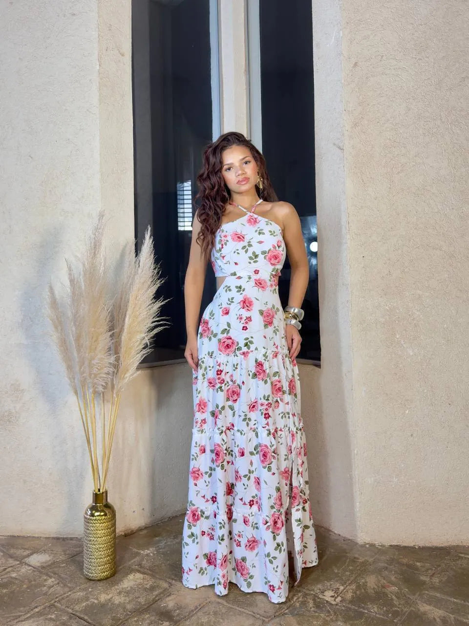 Women's Printed White Long Dress