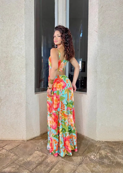 Women's Floral Print Dress with Macaw Design