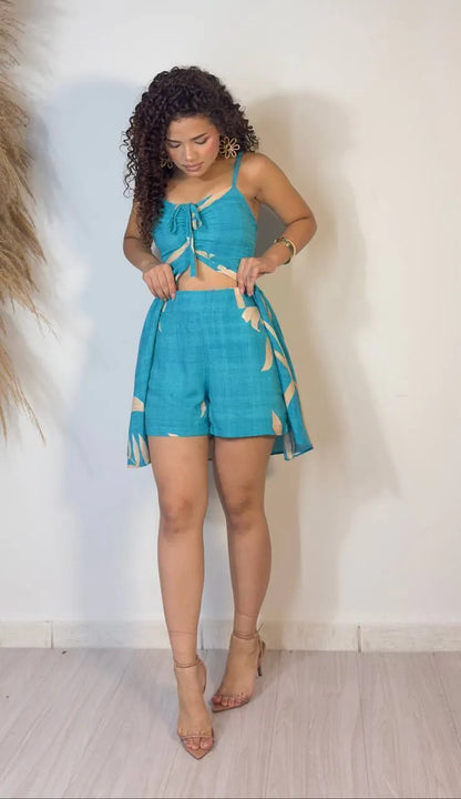 Sibele Esmeralda Blue Smock Dress and Shorts Set